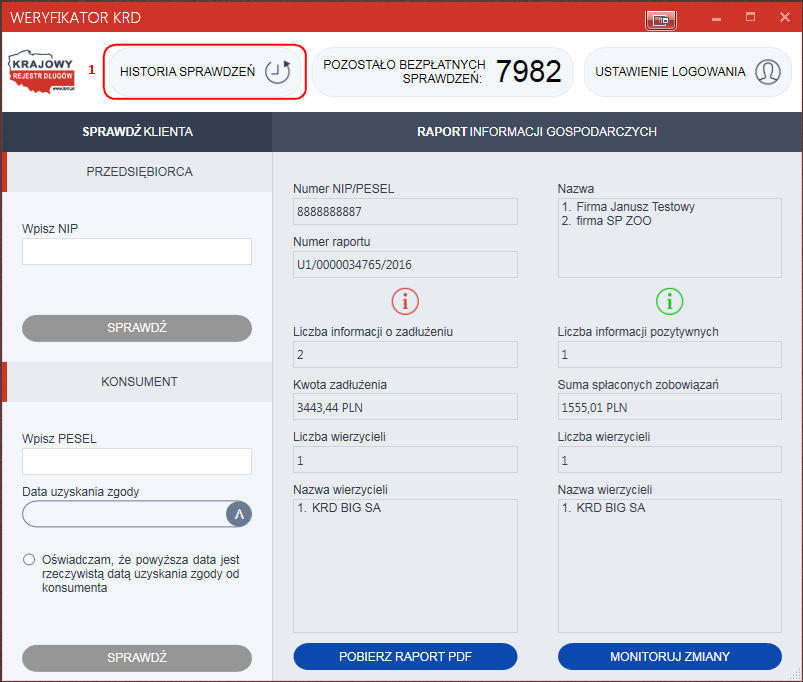 4.7 Historia sprawdzeń Program Weryfikator KRD umożliwia również wgląd w historię przeprowadzonych sprawdzeń.