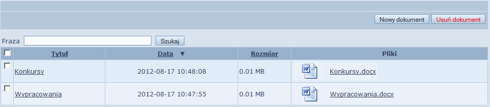 Moje dokumenty Aby dodać dokument do portfolio: wybierz zakładkę Moje dokumenty i kliknij przycisk Nowy dokument. Wypełnij pole Tytuł. Dodaj plik: o kliknij przycisk Przeglądaj.