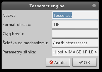 Jeśli na liście nie ma silnika Tesseract, naciskamy przycisk Wykryj.
