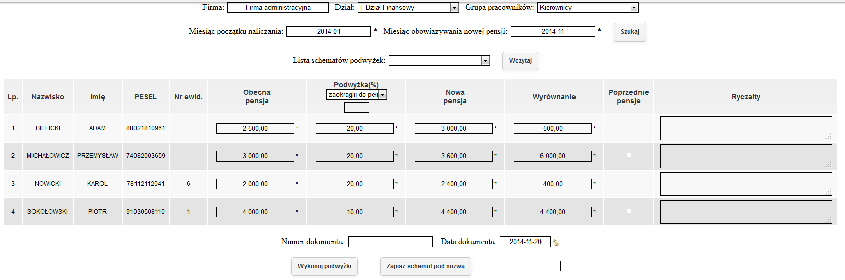 Zbiorowa zmiana wynagrodzeń Służy do wprowadzania zbiorowych podwyżek w zakładzie. Dostępna jest w menu Płace Wynagrodzenia Zbiorowa zmiana wynagrodzeń.