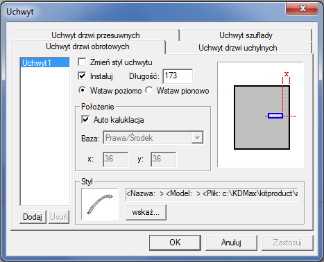 3. Kliknij OK aby zaktualizować wszystkie uchwyty w scenie 3D. 3.6.4.2 Jeden (wiele) obiektów Zmień uchwyty pojedynczej jednostki. Etapy: 1. Wybierz Drzwi Edytuj uchwyt Jeden (wiele) obiektów 2.