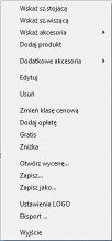 Na liście wyceny kliknij prawym przyciskiem myszyi wyświetli się menu przedstawione powyŝej. Dodawanie danych produktu do wyceny: 1.