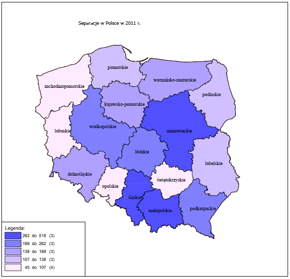 Mapa 2.9.1-2. Separacje w 2010 r. r. Separacje w 2011 r. Mapa 2.9.3-4.