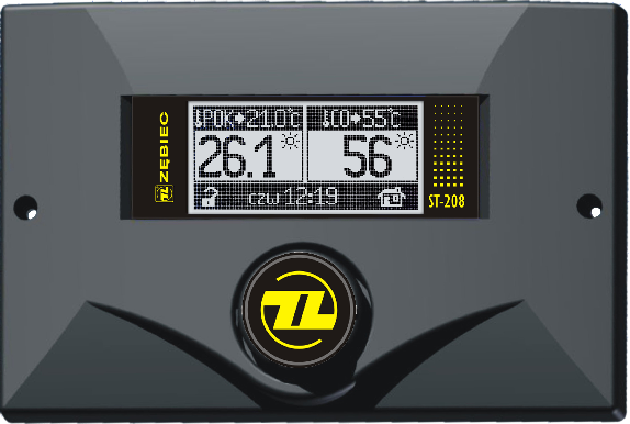 tech I. Zastosowanie Regulator pokojowy typu ST-208 przeznaczony jest do sterowania i kontroli temperatury centralnego ogrzewania, ciepłej wody użytkowej i temperatury pokojowej.
