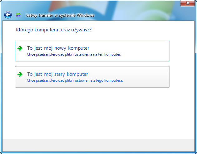 Wybierz: To jest mój stary komputer. Pojawi się ekran "Sprawdzanie, co może być przeniesione".