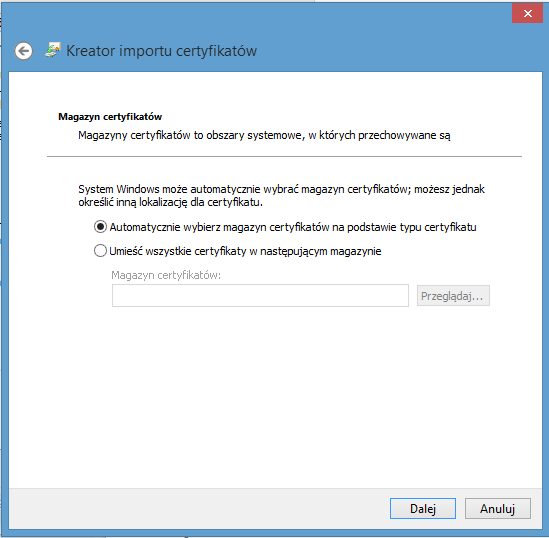 Postępuj zgodnie z poleceniami instalatora systemu Windows. Po zakończeniu wyświetli się komunikat o pomyślnym zainstalowaniu certyfikatu w systemie.