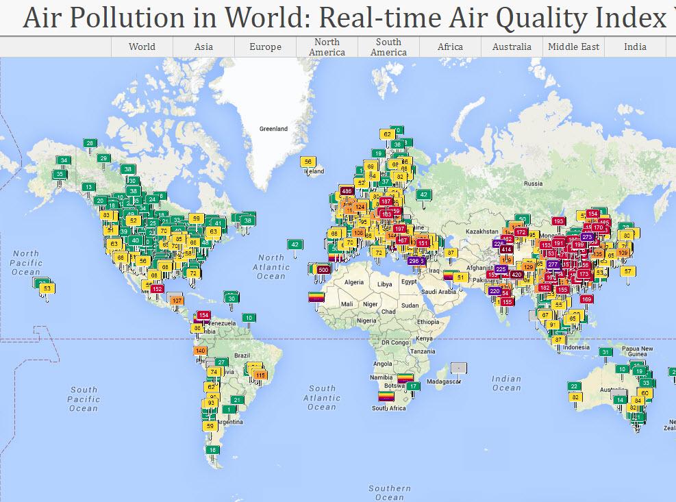 Mapa jakości powietrza w czasie rzeczywistym