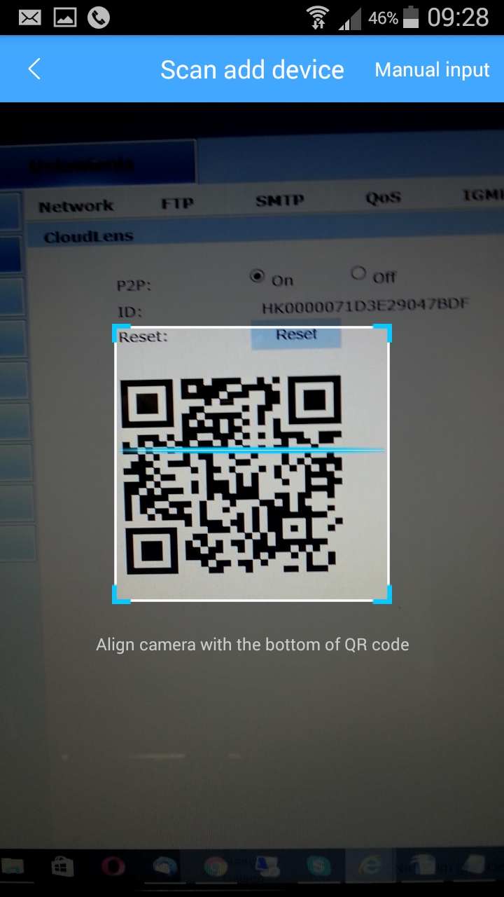 20 Proces skanowania kodu QR po wybraniu opcji Sweep