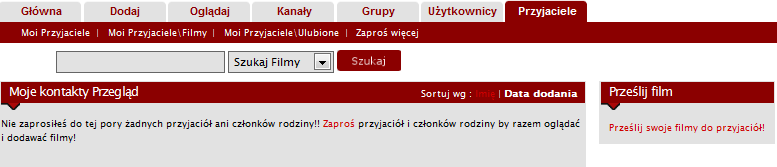 18. W menu Użytkownicy zobaczysz wszystkich uczestników serwisu (ich awatar [przy braku zdjęcia domyślny], nazwę, ilość wyświetleń profilu oraz ilość dodanych filmów) 19.