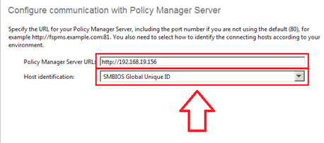 W kolejnym oknie wybieramy język, w jakim dostępny będzie interfejs programu (dostępny jest język polski) W następnym oknie, w polu Policy Manager Server URL wpisujemy adres IP serwera, na którym