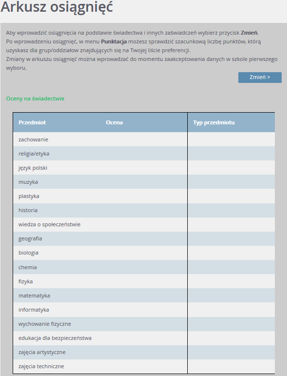 2. W sekcji pierwszej należy za pomocą list rozwijalnych