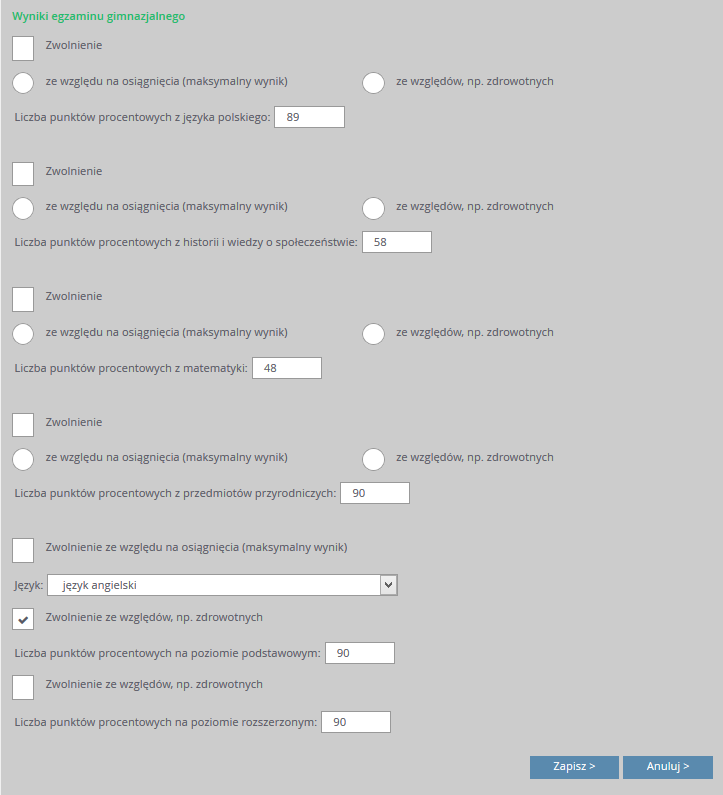 Po wprowadzeniu osiągnięć należy sprawdzić wszystkie dane