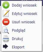wniosek zlokalizowanej w lewym górnym rogu listy lub