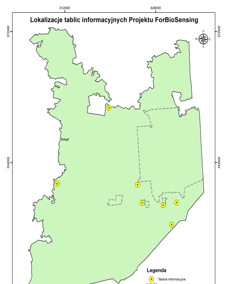 Informacja o Projekcie Lokalizacja tablic: Nadleśnictwo Białowieża: - uroczysko Stara Białowieża, - Ośrodek Edukacji Leśnej Jagiellońskie, - Rezerwat Pokazowy Żubrów, Nadleśnictwo Hajnówka - stacja