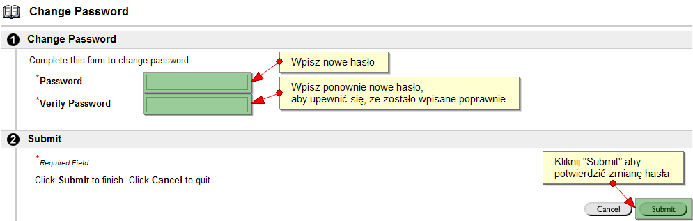 zmiana hasła (Change Password) Aby przejść do zmiany ustawień jednej z wymienionych pozycji - kliknij jej nazwę.