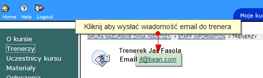 imiona i nazwiska Trenerów, ich adresy email oraz inne dane kontaktowe.