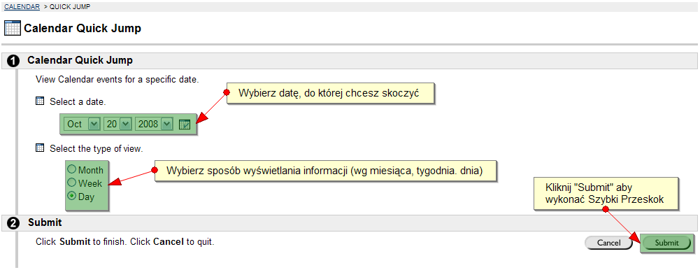 8) Dziennik ocen - View Grades Rysunek 8 Kalendarz - Szybki Przeskok Po wybraniu tej opcji musimy sprecyzować w ramach jakiego kursu chcemy przeglądać oceny.