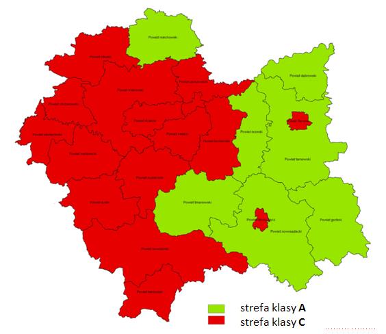 dopuszczalnej powiększonej o margines tolerancji strefa klasy C stężenia zanieczyszczeń