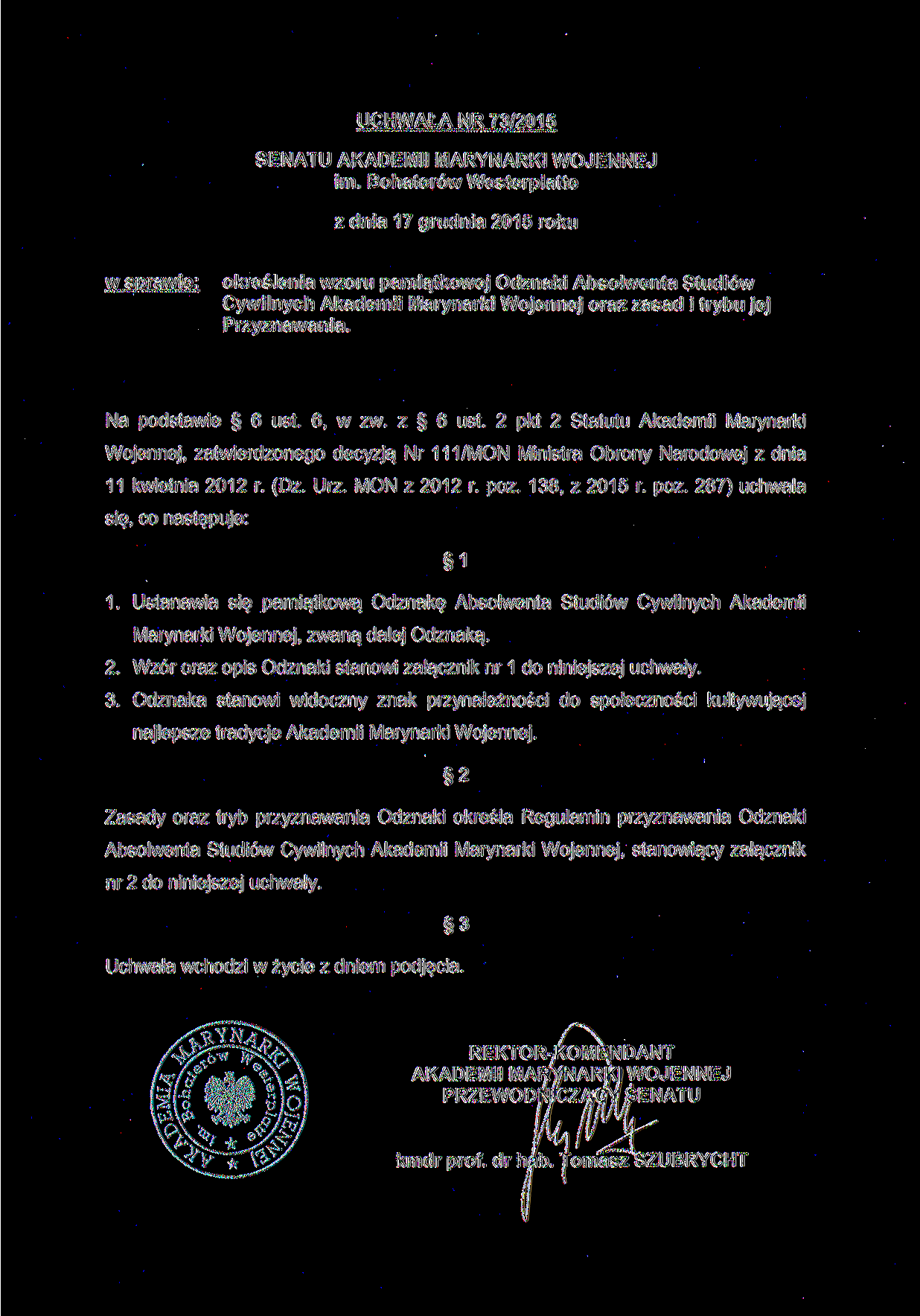 UCHWAŁA NR 73/2015 SENATU im.