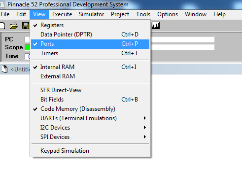 Rysunek 5 Wybór okien do widoku w panelu głównym Program nr 001 podstawowe tryby adresowania pamięci RAM Zapoznanie z działaniem pakietu symulacyjnego najlepiej zacząć już na pewnym prostym