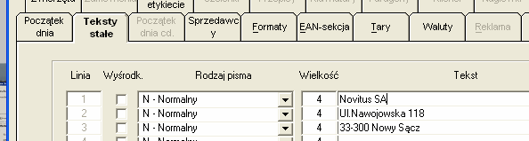 Programowanie kodu kreskowego, sprzedawcy, dane stałych tekstów na etykiecie, przypisanie formatu etykiety na wadze.