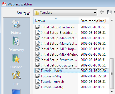 3 Kliknij kolejno elementy Nowy. 4 W oknie dialogowym Wybierz szablon wybierz plik Tutorial-iArch.dwt.