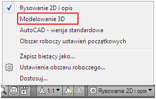 Podczas korzystania z obszaru roboczego są wyświetlane tylko te menu, paski narzędzi i karty wstążki, które są związane z wykonywanym zadaniem.