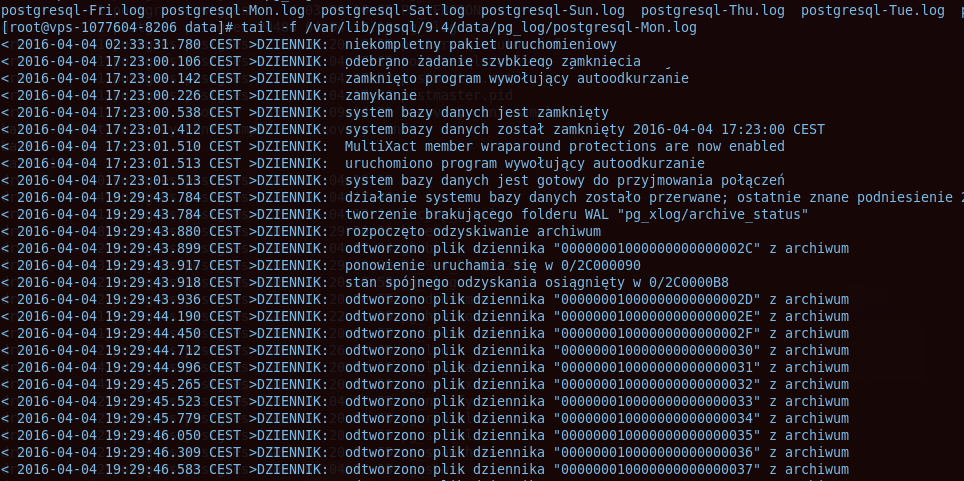 archive_command owszem i działa w drugą stronę :) Z użyciem programu tail włączamy sobie