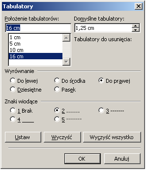 Tabulatory - uwagi Łatwość zmiany pozycji poziomej tabulatora (jeśli kilka akapitów to wcześniej je zaznaczyć).