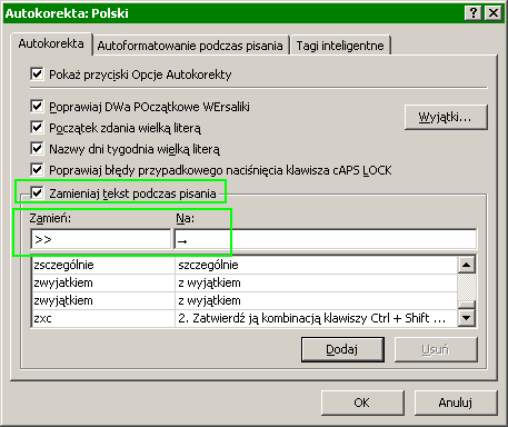 7. W polu Na: wklej skopiowany wcześniej znak za pomocą kombinacji klawiszy Ctrl + V. Rys. 2.