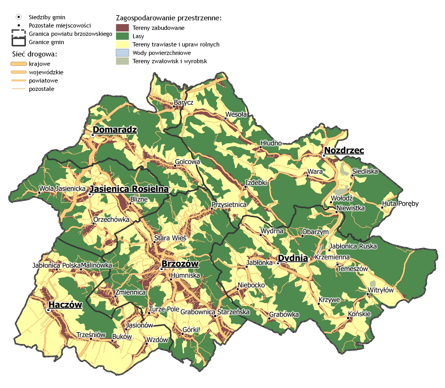 Mapa 2. Zagospodarowanie przestrzenne powiatu brzozowskiego Źródło: opracowanie własne Tabela 1. Powierzchnia powiatu brzozowskiego według kierunków wykorzystania Powiat brzozowski gm. Brzozów gm.