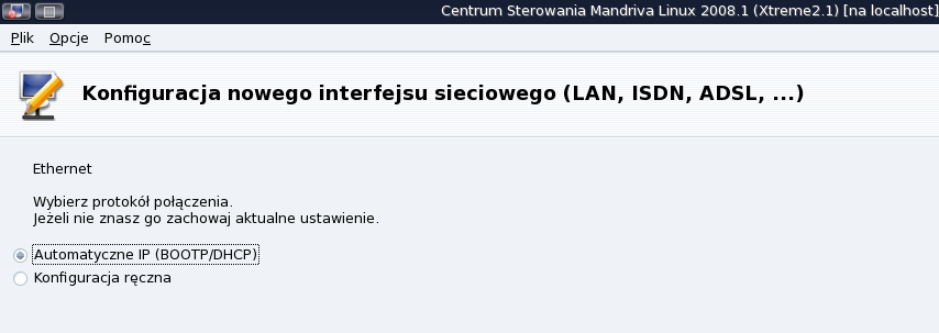 7. Wybierz interfejs sieciowy komputera, do którego podłączony jest modem livebox i kliknij Dalej. 8. Zaznacz opcję Automatyczne IP(BOOTP, DHCP).