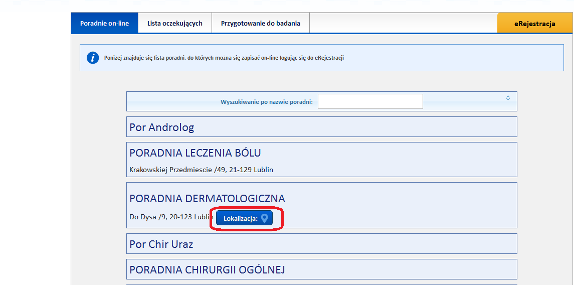 Dodatkowe informacje- lokalizacja, przygotowanie do badania Jeśli poradnia została odpowiednio skonfigurowana, możliwe będzie włączenie ekranu