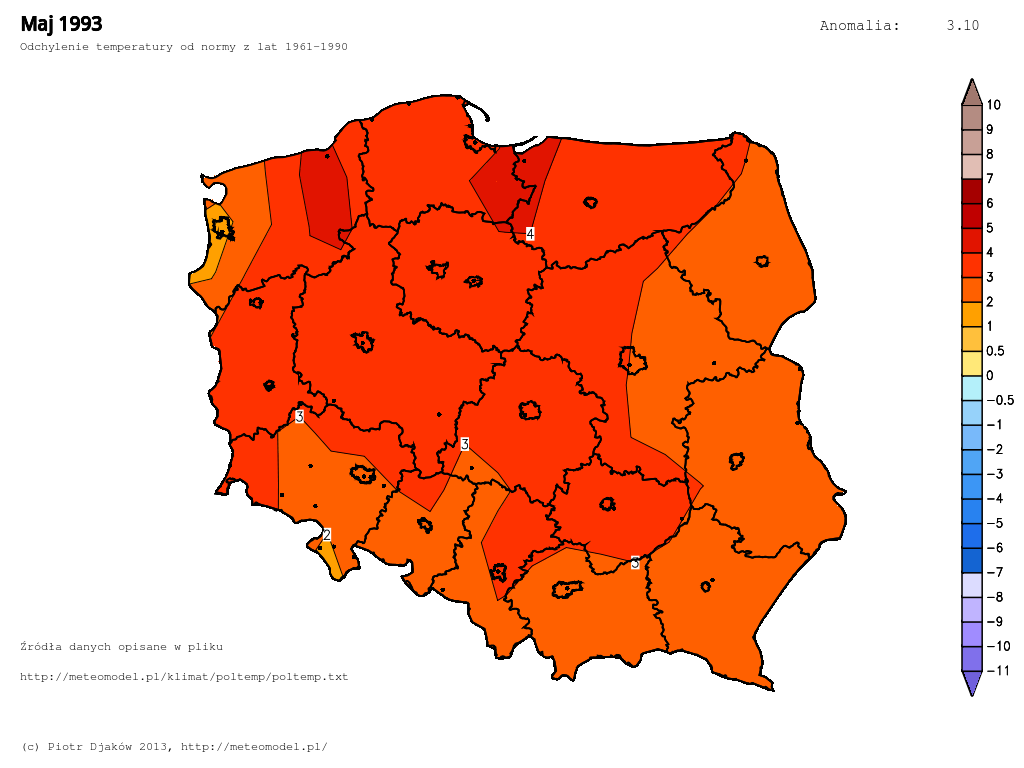 Odchylenie temperatury od