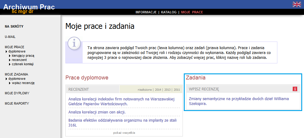 1. Informacje wstępne Archiwum Prac Dyplomowych jest jednym z wielu serwisów internetowych współpracujących z Uniwersyteckim Systemem Obsługi Studiów.