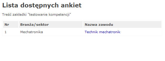 Ilustracja 7: Zakładka testowanie kompetencji Ilustracja 8: zawartość zakładki testowanie kompetencji
