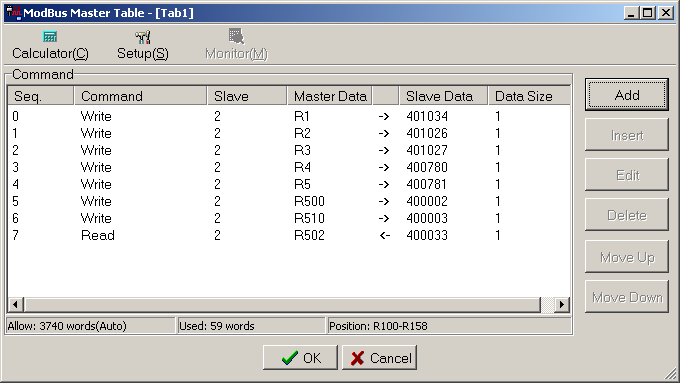 Rysunek 9. Przykładowa tabela ModBus. Dla przetestowania działania można utworzeć nową kartę Status Page, a następnie w niej zadawać i zmieniać wartości rejestrów użtych w tabeli ModBus. 9. Komunikacja falownika Micno KE300 z panelem operatorskim WEINTEK Do komunikacji falownika Micno z panelem operatorskim Weintek wykorzystywany jest port RS-485 z protokołem Modbus.