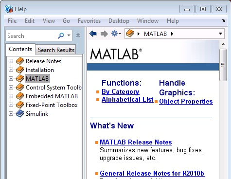 2.4 Aplikacje: przeglądarka pomocy 2.4.1 Uruchomienie przeglądarki pomocy Każde okno aplikacji Matlab i Scilab zawiera w swoim menu pozycję i/lub ikonę związaną z uruchomieniem przeglądarki pomocy.