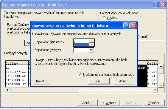 4. W kolejnym kroku decydujemy o typach danych w poszczególnych kolumnach.