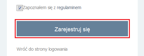 4. Zapoznać się z regulaminem i potwierdzić zaznaczając w odpowiednim polu.. 5. Po wypełnieniu wszystkich pól, kliknąć przycisk Zarejestruj się. 6.