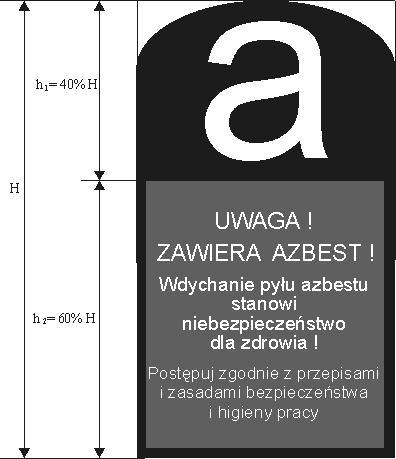 ZAŁĄCZNIK NR 5 Wzór - Oznakowania wyrobów, odpadów i opakowań zawierających azbest lub wyroby zawierające azbest, a także miejsc ich występowania Wszystkie wyroby zawierające azbest lub ich
