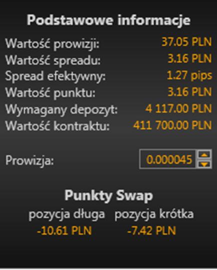 3.9 BSO Kalkulator BSO kalkulator jest narzędziem, które umożliwia przeliczanie wszystkich istotnych parametrów dla danej pozycji w zależności od wolumenu transakcji(wprowadzanego w oknie Size ) oraz