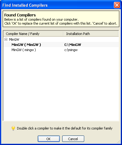 Pogrubioną czcionką zaznaczono domyślny kompilator (środowisko kompilacji).