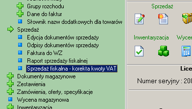 2.Sprzedaż fiskalna korekta należnej kwoty VAT 3.Modyfikacja wydruku Zestawienie zbiorcze dokumentów.