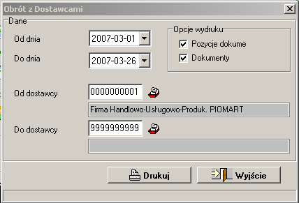 4.Dodanie raportu Obrót z dostawcami. Zestawienie to działa w sposób bardzo podobny do zestawienia Obrót z klientami, dotyczy grupy kontrahentów związanej z dokumentami przychodowymi np. PZ.