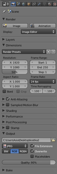 Renderowanie i zapis obrazu lub animacji Aby ustawić parametry renderowanego obrazu lub animacji należy wybrać z menu przycisk Render (Rys. 8). Rysunek 8: Parametry renderowanego obrazu lub animacji.