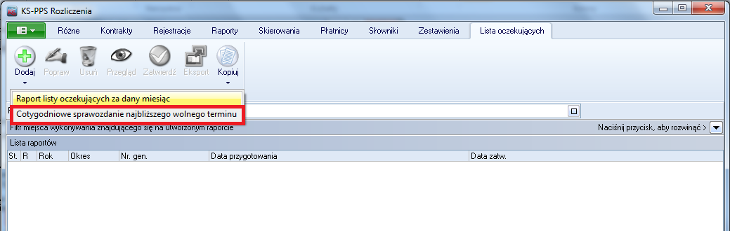 Sprawozdawczość kolejek oczekujących W przypadku dotychczasowej, miesięcznego raportu, zasadnicza zmiana w sprawozdawczości od okresu styczeń 2015 r.