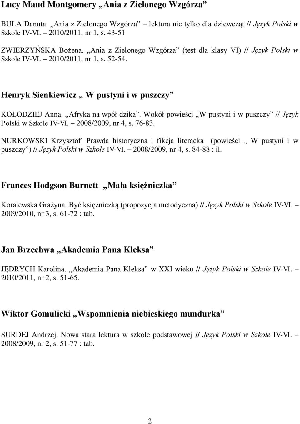 Wokół powieści W pustyni i w puszczy // Język Polski w Szkole IV-VI. 2008/2009, nr 4, s. 76-83. NURKOWSKI Krzysztof.
