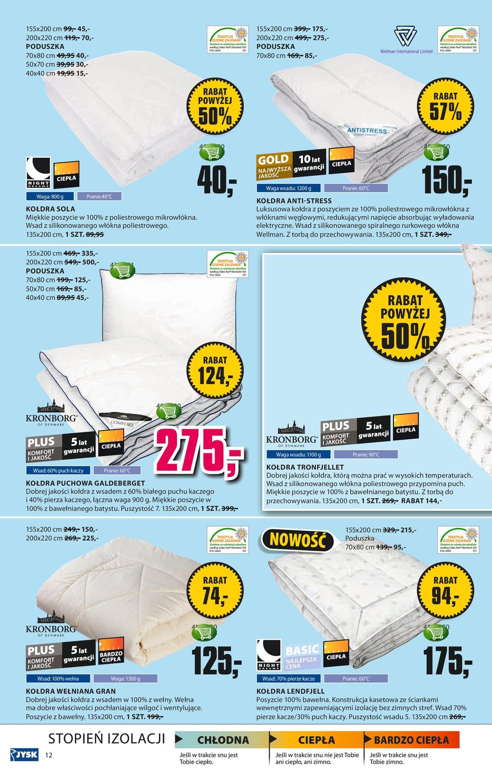 89,95 155x200 cm 469,- 335,200x220 cm 549,- 500,PODUSZKA 70x80 cm 199,- 125,50x70 cm 169,- 85,40x40 cm 89,95 45,- 4025050 Waga wsadu: 1200 g 150,- Pranie: 60 C KOŁDRA ANTI-STRESS Luksusowa kołdra z