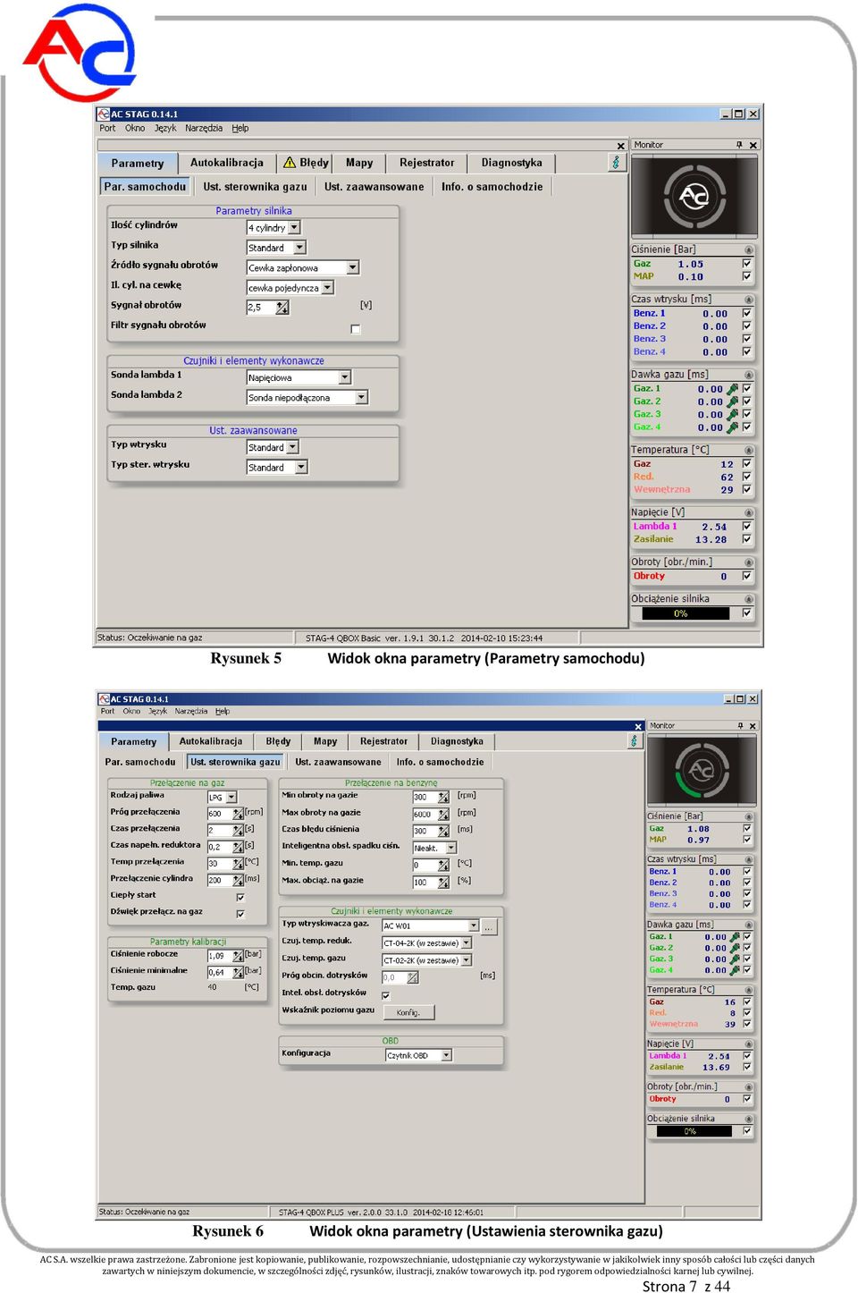 Widok okna parametry